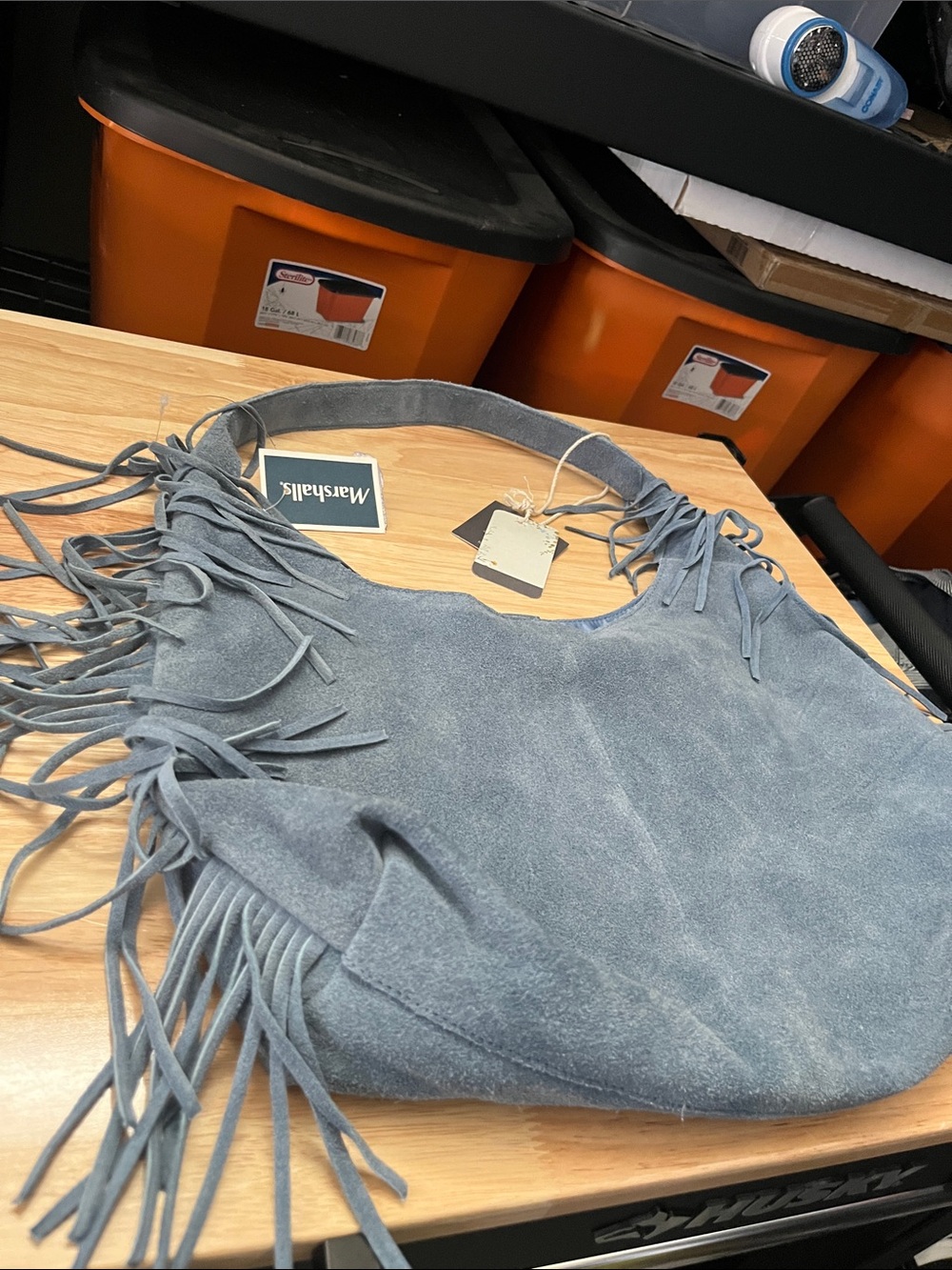 NWT Haute Hippie Slate Blue Genuine Suede Fringe Hobo Shouler Bag Western - Picture 5 of 10